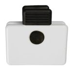 A Crest Magnetic Clip in white with a black grip and a metal magnet on the back.