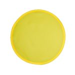 A round, collapsible disc in bright yellow, featuring a yellow fabric cover and a durable outer edge.