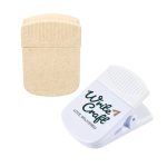 A Croc Magnetic Clip in cream and white, featuring a branding logo, with a sturdy clip design.