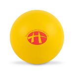 A bright yellow Hi Bounce Ball features the logo of Hamilton Health Services prominently displayed on its surface.
