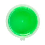 A round container filled with vibrant green bouncing putty.