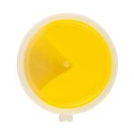A container of bright yellow Crazy Bouncing Putty with a smooth, glossy surface and a round shape.