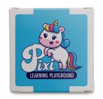 A box featuring a colorful design with a cartoon unicorn and the text "Pixi Learning Playground."
