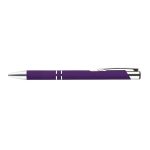 A metal pen featuring a sleek purple design with silver accents.