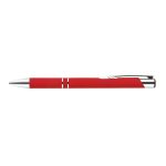A red metal pen featuring silver accents and a sleek design, labeled as the Napier Deluxe Pen.