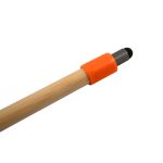 A pen with a bamboo shaft and an orange grip, featuring a metal tip and a smooth finish.