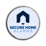 A silver round tin featuring the logo of "Secure Home Alarms" with a stylized bell and house design.