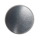 A silver round tin with a smooth, brushed metallic surface.