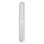 A bamboo toothbrush in a sleek, transparent case. The brush features a bamboo handle and soft bristles.