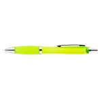 A vibrant yellow transparent pen featuring a sleek design and a silver clip.