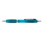 A Viva Transparent Pen in a vibrant blue color with a sleek silver trim and a soft grip.