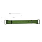 A foldable camp light in green, featuring a charging cable and a sleek, elongated design.