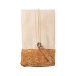 A utility case featuring a natural cork bottom and a canvas upper with a zipper closure.