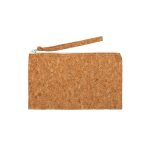 A cork utility case with a zip closure and a wrist strap, designed for holding pencils and office supplies.