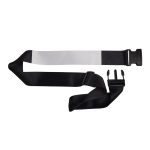 A luggage strap featuring a black and white design with adjustable buckles for secure fastening.