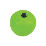 A bright green apple-shaped stress reliever with a black top. It has a smooth, squishy texture.