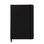 A Venture A5 Notebook featuring a sleek black cover with an elastic band closure and a ribbon bookmark.