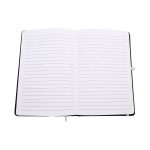 A notebook with lined pages, featuring a sleek design and an open layout for easy writing.