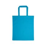 A bright blue cotton tote bag with short handles.