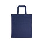 A navy colored cotton short handle tote bag is displayed against a white background.