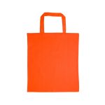 An orange cotton tote bag with short handles.