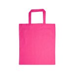 A vibrant pink cotton tote bag with short handles.