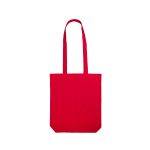 A bright red cotton long handle bag with a simple, classic design.