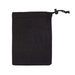 A drawstring pouch in black, designed for holding produce, featuring a secure closure mechanism.