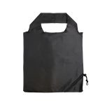 A black reusable grocery bag featuring a foldable design with a convenient drawstring closure.