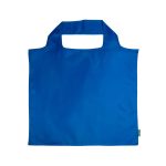 A blue reusable grocery bag made from recycled PET material with a simple design and handles for easy carrying.