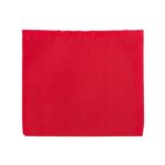 A bright red reusable grocery bag made from recycled PET material, with a simple design and no additional features.