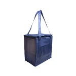 A navy cooler bag with a zip closure and sturdy carrying straps, designed for keeping items chilled.