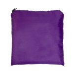 A purple drawstring backpack with a zippered closure and a simple design. It has a logo on one side.