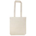 A folding calico tote bag with long handles, featuring a plain design in a natural fabric color.