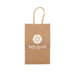 A small brown paper bag with a twisted handle and a circular logo featuring a star.