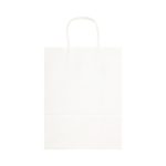 A large white paper bag with handles, featuring a smooth surface and a simple design.