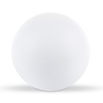 A round, white stress ball designed for fun and relaxation.