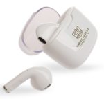 White Twista Earbuds with a charging case, featuring a logo, positioned against a plain background.