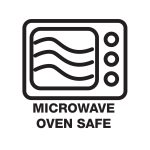 A microwave oven safe symbol with wavy lines and control buttons, indicating suitability for microwave use.