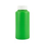 A drink bottle in vibrant green, featuring a white screw cap.