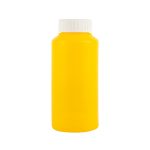 A drink bottle in a vibrant yellow color with a white screw-on lid.