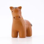 A brown horse-shaped stress reliever with a simple design, featuring a light tan body and darker accents.