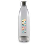 A drink bottle featuring a clear design with a silver metal base and a logo that reads "Spinsync Dance Studio."