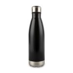 A drink bottle in a sleek black finish with a stainless steel base and a screw-top lid.