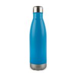 A drink bottle in a vibrant blue color with a stainless steel base and cap.