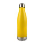 A drink bottle featuring a vibrant yellow exterior and a stainless steel base, designed for durability and style.