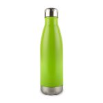 A drink bottle with a sleek, green design and a stainless steel bottom.
