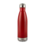 A drink bottle in a sleek red design with a stainless steel base and a screw-on cap.
