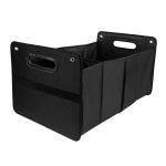 A black cargo storage organiser with two compartments and handles on each side. Includes a logo on the exterior.