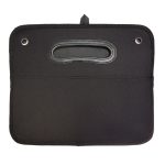 A black cargo storage organiser featuring a handle and reinforced edges, ideal for keeping items secure.